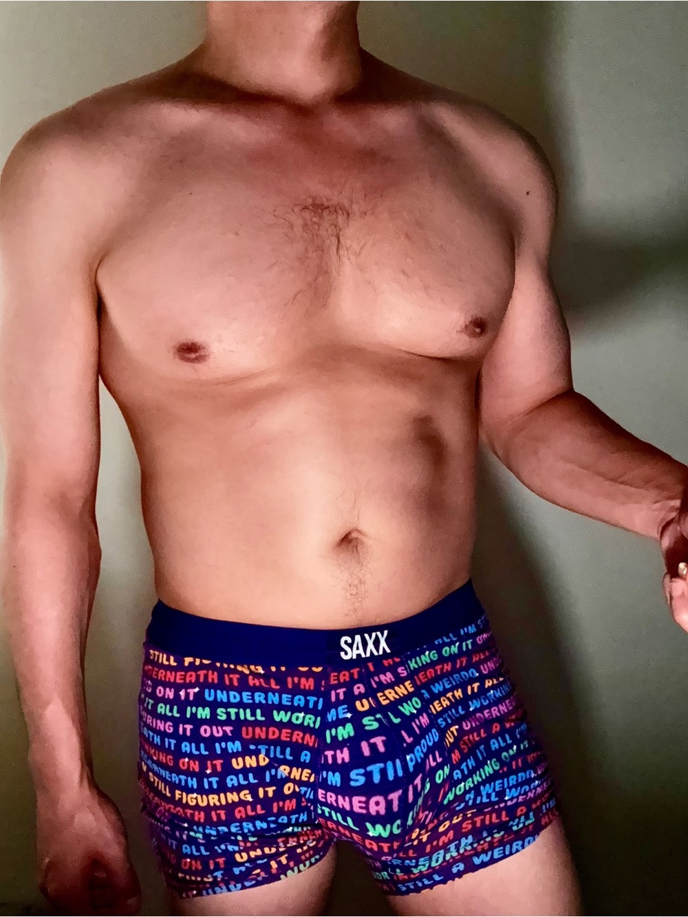 Saxx Multicolor Text-Print Boxer Briefs on Deep Blue Base